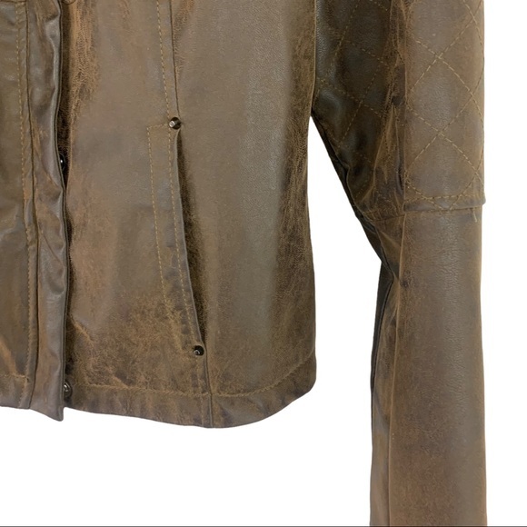 Jou Jou Faux Fur Vegan Quilted Leather Winter Jacket Brown Size Large Juniors - Picture 3 of 10